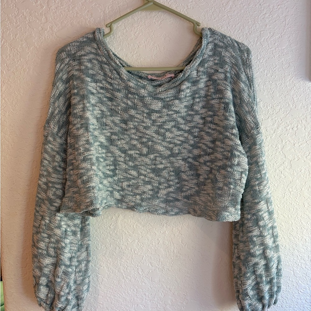 Blue Blush Textured Knit Crop Top